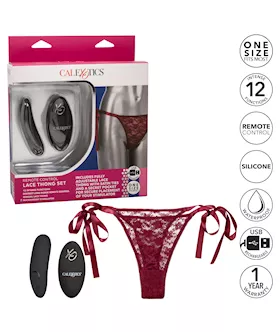 Remote Control Lace Thong Set - One Size