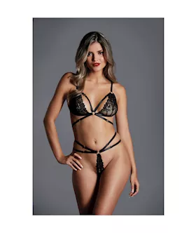 The Flame Strappy Lace Bra  Thong Set