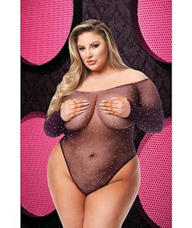 Off The Shoulder Sparkle Teddy - Purple - Q Env