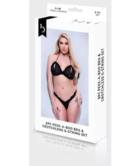 Baci 2pc Peek-a-boo Bra & Crotchless G-string Set-s/m Bx