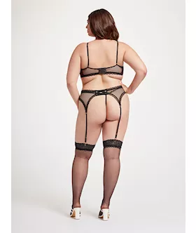 Nothing But Net Three Piece Bra Set Set Stm-11458x-black/wine-3x/4x