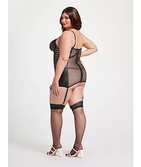 Midnight Love Vegan Leather Two Piece Chemise And Panty Set Stm-11492x-black-3x/4x