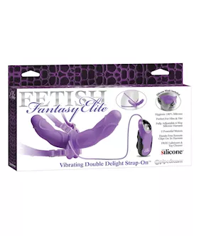 Fetish Fantasy Elite Vibrating Double Delight Strap On - Purple