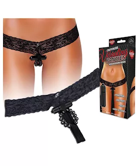 Hustler Vibrating Panties W/hidden Vibe Pocket, Bullet & Stimulation Beads Black S/m