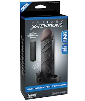 Fantasy X-tensions Vibrating Real Feel 2" Extension W/ball Strap - Black