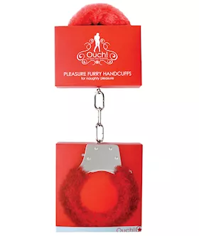 Shots Ouch Furry Pleasure Handcuffs  Red