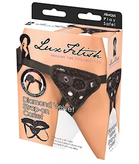 Lux Fetish Diamond Velvet Strapon Corset  Black