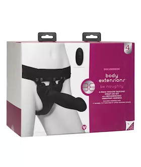 Body Extensions Be Naughty Vibrating 4 Piece Strap On Set - Black