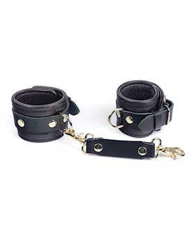 Spartacus Wrist Restraints - Brown Leather W/gold Accent Hardware
