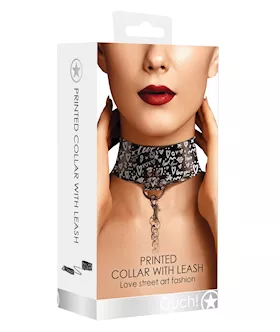 Shots Ouch Love Street Art Fashion Printed Collar W/leash - Black