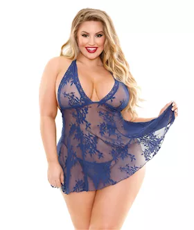 Curve Livie Lace Chemise & G-string Navy 3x/4x