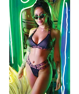 Vibes Sexy Bitch Bralette & Strappy Panty Black L/xl
