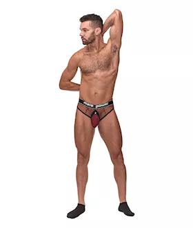 Cock Pit Fishnet Cock Ring Thong Red SM