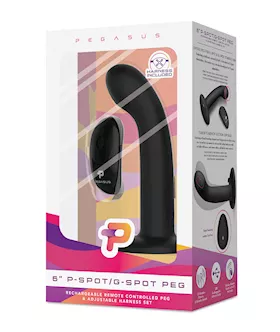 Pegasus 6quot Rechargeable PSpot GSpot Peg wAdjustable Harness amp Remote Set  Black