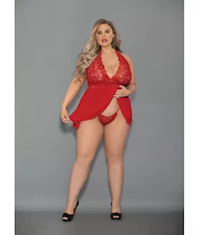 Euphoria Shorty Babydoll amp Open Panty Red QN