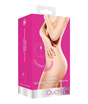 Shots Ouch Vibrating Silicone Strapless Strap On wController  Pink