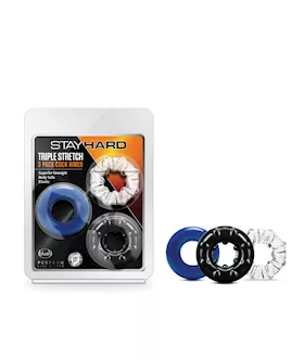 Blush Stay Hard Triple Stretch Cock Rings  Pack of 3