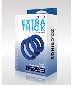 ZOLO Extra Thick Silicone Cock Rings  Blue Pack of 3
