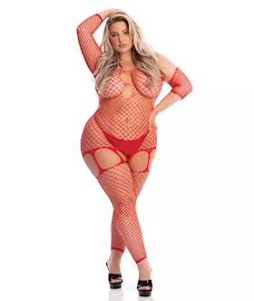 Pink Lipstick In My Head Net Bodystocking Red QN