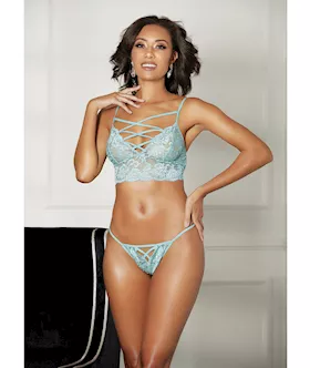 Strappy Lace Bra And & Thong Mint Md