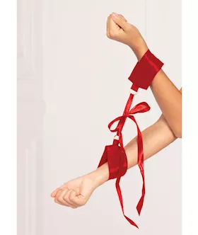 Satin Elastic Cuffs DRing amp Satin Ribbon Tie Red OS