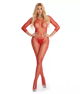 Pink Lipstick Risqu&eacute; Crotchless Bodystocking Red M/l