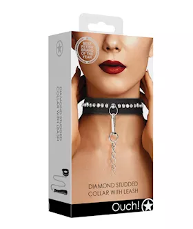 Shots Ouch Diamond Studded Collar W/leash - Black