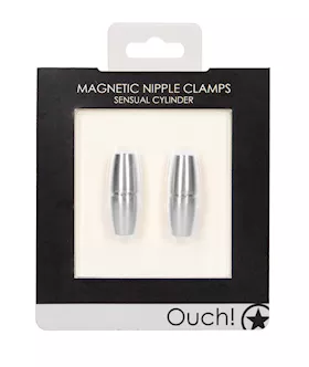Shots Ouch Sensual Cylinder Magnetic Nipple Clamps  Silver