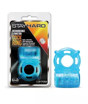 Blush Stay Hard Rechargeable 5 Function Cock Ring Blue