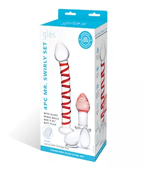 Glas 4 pc Mr Swirly Set wGlass Kegel Balls amp 325quot Butt Plug  Red