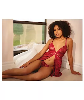 Stretch Lace Soft Triangle Cup Babydoll W/thong Ruby O/s
