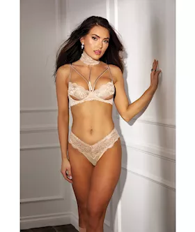 Absolutely Beautiful Stretch Lace Collard Bra & Panty (Goes W/soh31549) Nude 32