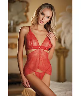 Allure Lace Peek A Boo Chemise & Ouverte G-string Red O/s