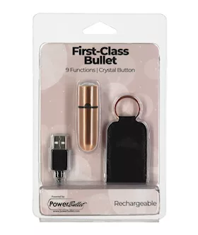 First Class Mini Rechargeable Bullet wCrystal  9 Functions Rose Gold