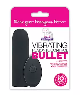 Pink Pussycat Vibrating Remote Control Bullet - Black