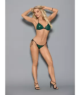 Euphoria Tri Top & Crotchless Side Tie Thong Emerald/black O/s