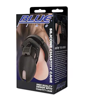 Blue Line Silicone Chastity Cage - Black
