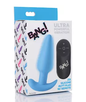 Bang! 21x Vibrating Silicone Butt Plug W/remote - Blue