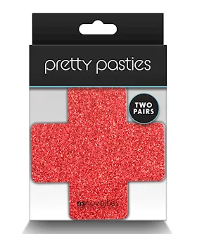 Pretty Pasties Glitter Cross Red/silver - 2 Pair