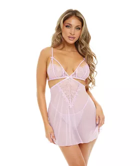 Vera Soft Cup Eyelash Lace & Mesh Flyaway Babydoll W/g-string Lavendula L/xl