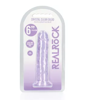 Shots RealRock Crystal Clear 6quot Straight Dildo wSuction Cup  Purple