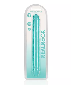 Shots RealRock Crystal Clear 13quot Double Dildo  Turquoise