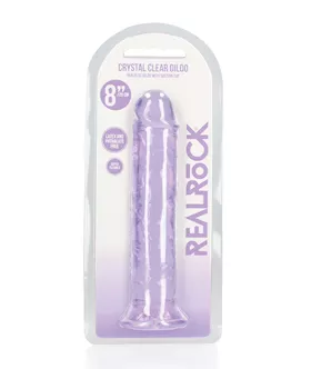 Shots RealRock Crystal Clear 8quot Straight Dildo wSuction Cup  Purple