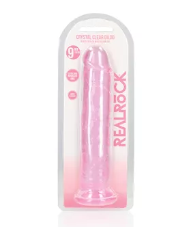 Shots RealRock Crystal Clear 9quot Straight Dildo wSuction Cup  Pink
