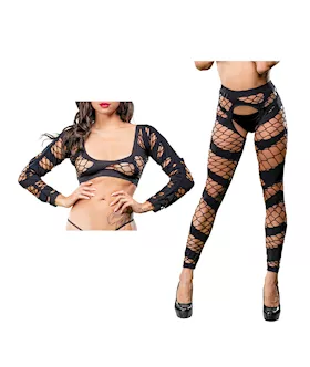 Beverly Hills Naughty Girl Crotchless Mesh & Fishnet Leggings Black O/s