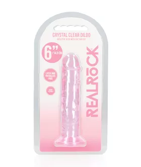 Shots RealRock Crystal Clear 6quot Straight Dildo wSuction Cup  Pink