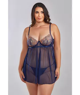 Jennie Cross Dyed Galloon Lace & Mesh Babydoll Navy 2x