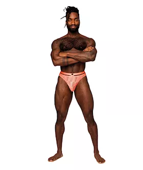 Rude Awakening Mesh Strap Thong Neon Orange S/m