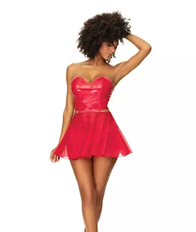 Wet Look Two In One Babydoll Red Md