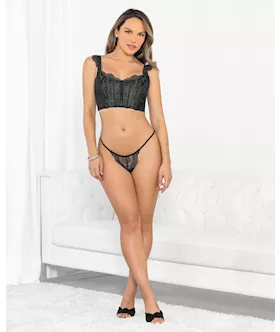 Silver Lurex Lace Corset Top wGString BlackSilver XL